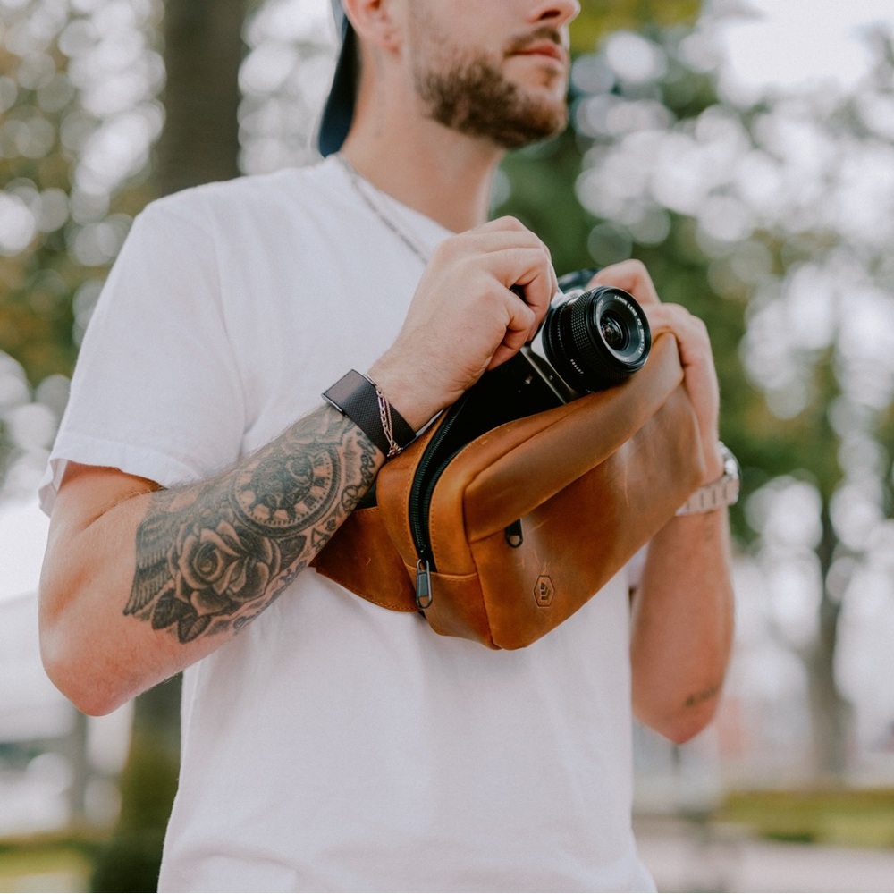 Evergreen Leather Legacy Camera Sling Bag (Cognac Tan, 2L)